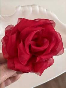 1件女款網紗花朵髮夾，大號花朵髮夾，適合粗髮 - 紅色 - 查看 3