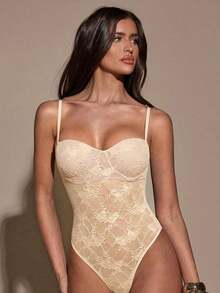 Body de mujer de unicolor casual y ajustado para el uso diario, verano - Albaricoque - Ver 5