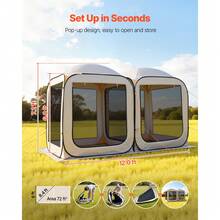 Screen House Tent, 12 X 6 Ft, 2 In 1 Pop Up Screen Tent, Portable Screened In Canopy With Carry Bag, Netting Sides, Ground Stakes, For Garden, Patio, Backyard, And Outdoor Activities, Beige - 12 x 6 ft, 2 in 1 - 查看 2