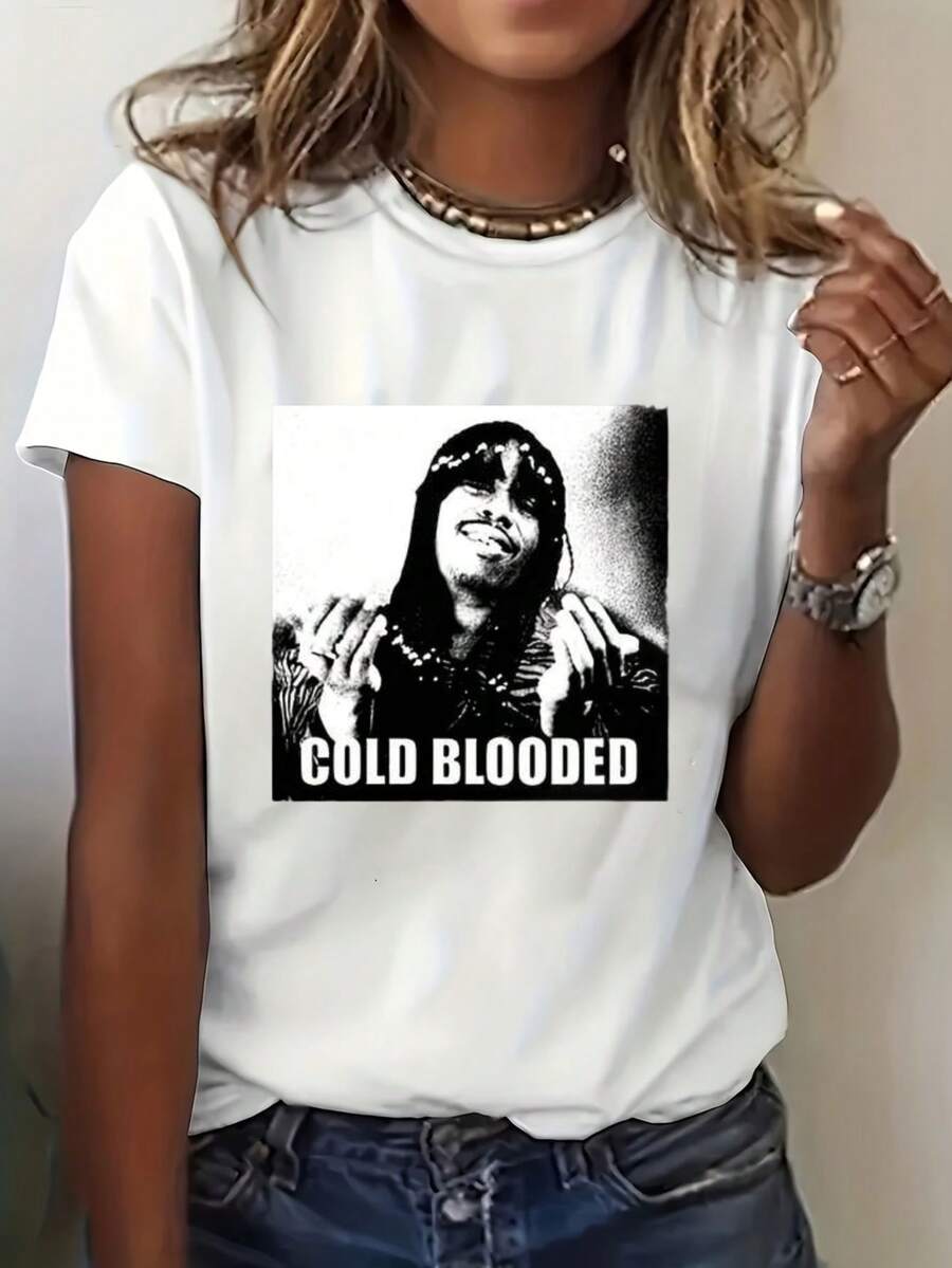Cold Portrait Print Digital Print Short Sleeve Unisex Pure Cotton Loose And Comfortable - 白色 - 查看 1