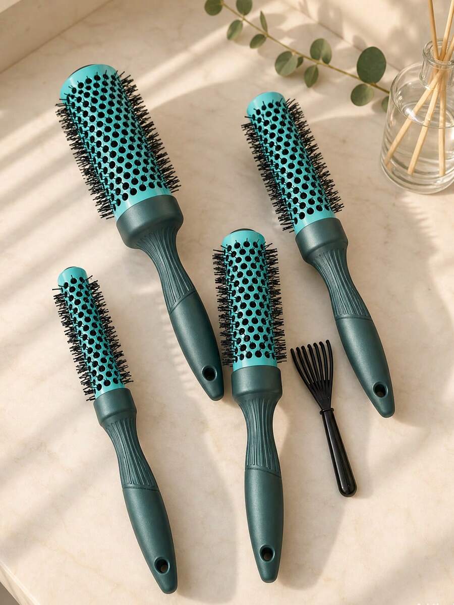 1 Golden Curly Hair Comb, Anti-Static And Heat-Resistant Aluminum Ceramic Bucket, Professional Styling Tool With Comb Cleaner, Suitable For Returning To School, Commuting And Autumn Travel - Multicolor - View 1