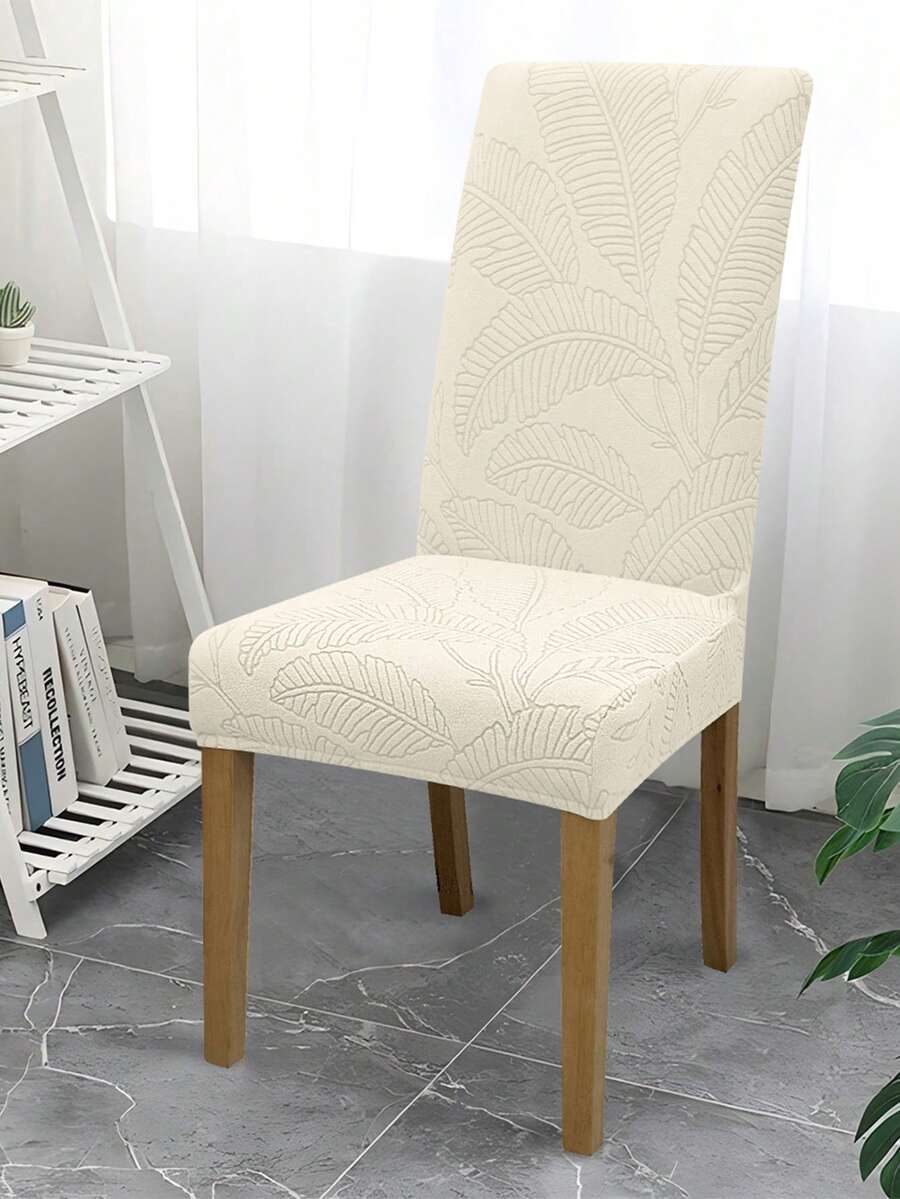 1pc/4pcs/6pcs Solid Color Jacquard Chair Covers, Removable Elastic Dining Chair Slipcovers, Suitable For Dining Room, Living Room, Home Decor