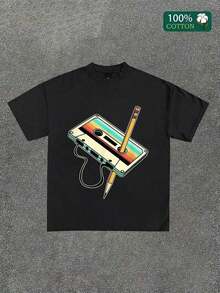 Nuevos productos de verano 2026: Camiseta de algodón con diseño retro de los 80 y 90, estilo casete nostálgico, para fiestas, ropa urbana de manga corta, regalos para amigos y familiares. Diseño exclusivo para la Festa del Papa, el Día de la Independencia y la Declaración de Independencia, una camiseta de moda masculina para el verano. - Negro - Ver 7