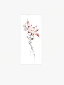 1 Tattoo Sticker - Red Ink Wash Lotus Cloud Auspicious Pattern Jade Pendant, Traditional Chinese Style Gentle Vertical Tattoo Design, Suitable For Travel, Music Festivals, Games, Graduation Gifts, Daily Use. For 3-5 Days. - Multicolor - View 4