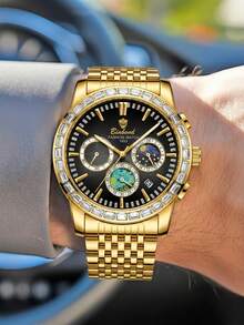 1 Orologio da uomo al quarzo con quadranti multipli e diamanti, ideale per il business. - nero - Visualizzare 4