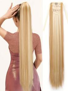 European And American Style 34 Inch Long Straight Ponytail Hair Extension With Bow Tie,Clips For Hair - Multicolor - View 4