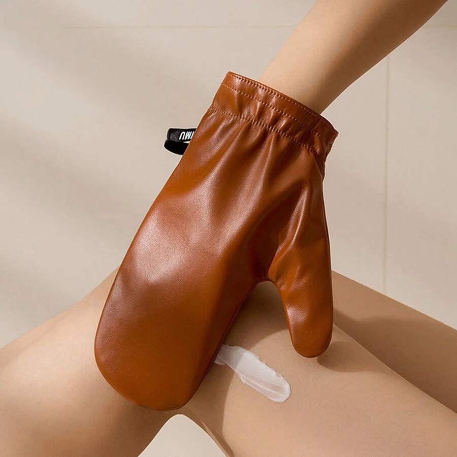 Self-Tanning Gloves, Double-Sided, Non-Stick, Quick-Drying, With Thumb Design, Leather Texture, Special Tool For Applying Body Lotion. - 布朗手指風格 - 查看 1