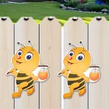 Decoración de pared de madera con abeja de dibujos animados, decoración de pared con tema de abeja linda para habitación infantil / balcón de jardín - A - View 1