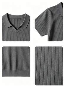 Boys' Teen Student Casual Solid Color Crew Neck Pullover Knit Ribbed Short Sleeve T-Shirt Spring/Summer Top - Dark Grey - View 5