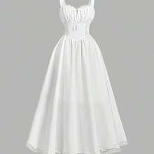 MOD Vestido corto sin mangas de color liso estilo francés romántico para mujer, color blanco, vestido casual para vacaciones . - Blanco - Ver 2