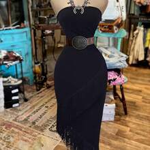. . NostaNoir Vestido de mujer de moda con unicolor, volante asimétrico en el bajo y sin tirantes (cinturón no incluido) - Albaricoque - Ver 2