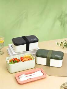 Caja Bento de Color Morandi Estética, Caja de Almuerzo Apilable Minimalista y de Moda con Correa y Utensilios, Sellada a Prueba de Fugas, Apta para Microondas, Para el Hogar, Picnic, Uso Diario, Adecuada para Oficina, Exterior, Escuela, Comedor Portátil - Multicolor - Ver 6