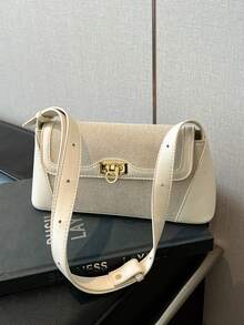 New French Niche Design Women's Handbag, Contrast Color Commuter Underarm Fashion Versatile Retro Baguette Shoulder Bag - White - View 4