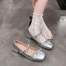 French Haute Couture Bow, Chunky Heel And Square Toe Shoe, New Marijen With Skirt And Red Shoes For Women, Women's Ballerinas - 銀色 - 查看 2