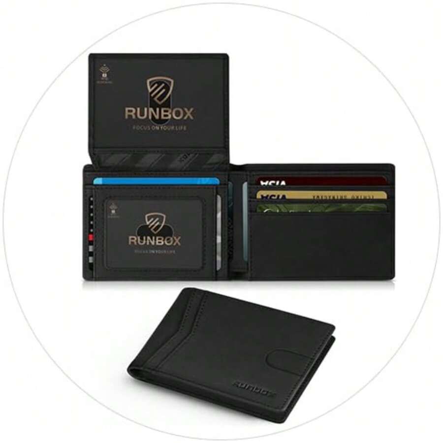 Wallet For Men Slim Rfid Leather 2 ID Window With Gift Box Slim, Rfid, 2 ID Window, With Gift Box, Slim, Rfid - Bicolor Crazy Horse Black - View 1