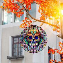 10-Inch Candy Skull 3D Stainless Steel Wind Spinner - Perfect For Halloween, Christmas And More - Multifunctional Hanging Metal Garden Art Decor, Christmas Decoration (Pendant Not Included), Random Style - A - View 6