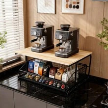 Sturdy Metal Kitchen Storage Shelf, Compact Space-Saving Coffee Machine Organiser Rack, Multi-Purpose Countertop Storage Unit For Kitchen, Pantry, Bathroom & Garage Household Organisation - View 2