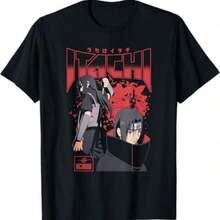 Camiseta de Anime de  Shippuden Itachi Uchiha con Salpicaduras Rojas X62A - Negro - Ver 6
