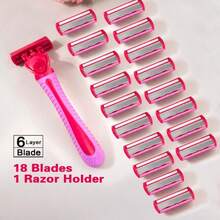 Manual Women Body Bikini Hair Removal Shaving 6-Layer Stainless Steel Blade Replaceable Pink Safety Razor Blades - Red - View 10