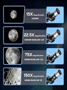 1PC 70mm Refractor Astronomy Telescope With Tripod, Portable 150X High Power Travel Telescope For Beginners Kids, Moon Star Observation Outdoor Camping Gear, Ideal Educational Gift For Children - Black and White - View 4