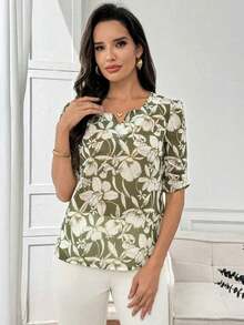 Blusa con escote en V de jacquard para mujeres de edad media y mayores - Multicolor - Ver 8