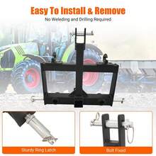 Enganche de remolque de 3 puntos para tractor - Receptor 2" resistente - Acero al carbono - 2 orificios para lanza de heno y 2 ganchos - Compatible CAT 0 y CAT 1 - Accesorio agrícola profesional - A - Ver 4