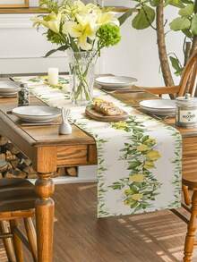 1 Pc Lemon And Floral Vine Print Table Runner Farmhouse Botanical Style Table Runner Washable Suitable For Outdoor Indoor Party Kitchen Home Dining Table Center Can Be Used For Living Room Rectangular Dining Table Restaurant Decoration - Yellow - View 5
