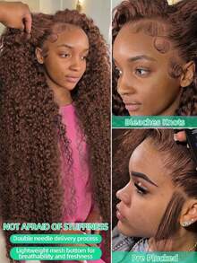 Uveous 200% Density Kinky Curly Lace Front Wigs Human Hair 13x4 Chocolate Brown HD Transparent Lace Front Wigs Human Hair For Women With Baby Hair Chocolate Jerry Curly Lace Frontal Wig - S4# - 查看 5