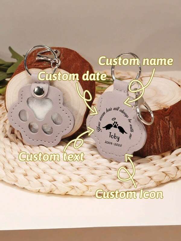 1pc Personalized Pet Fur Memorial Keychain | Cat Dog Fur Memorial Box | Engraved Pet Loss Memorial Gift | Pet Fur Capsule Keychain | Customizable Curved Text And Icons