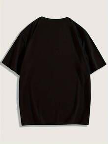 Men's Fashion Portrait Print T-Shirt, Casual Sports T-Shirt, Loose Fit Short Sleeve Black Shirt With Character Portrait. - 黑色 - 查看 3