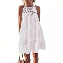 Vestido de Mujer para Primavera/Verano con Encaje Calado y Cuello Halter en Corte A - Blanco - Ver 5