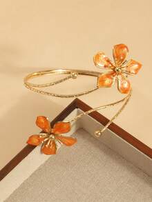 1pc Exquisite Orange Flower Bangle Bracelet, Vacation Style Elegant Niche Accessory - A - View 2