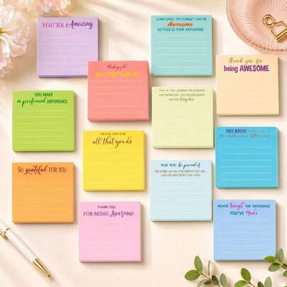 12/6/2 tờ giấy ghi chú dán nhiều màu sắc, sổ tay ghi nhớ màu pastel với thiết kế câu nói tích cực, các trang giấy tự dính dùng cho bàn làm việc văn phòng, sổ kế hoạch, nhật ký, danh sách việc cần làm, ghi chú nhắc nhở, quà tặng đồng nghiệp, quà tặng tri ân giáo viên, quà cảm ơn, văn phòng phẩm dễ thương.