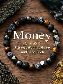 Fashionable Men's Wealth Bracelet, Weathered Agate & Black Lava Handmade, Courage, Confidence Retro Meditation Jewelry Gifts, Suitable For Daily Wear - Multicolor - View 8