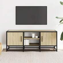 vidaXL TV Schrank, Lowboard Für Fernseher, Fernsehtisch Mit Stauraum, Fernsehschrank Für Wohnzimmer Schlafzimmer, Eiche Hell-Khaki 100x35x41cm Holzwerkstoff Metall - Light Oak Khaki - View 2