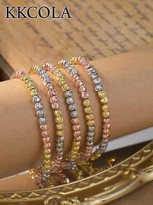 KKCOLA 1pc Fashionable Versatile Tri-Color Beaded Knife Pattern Bracelet, Suitable For Parties, Festivals, Jewelry, Daily Matching, Gift For Lover, Mother, Daughter (Bead Colors Random) - Gold - View 9