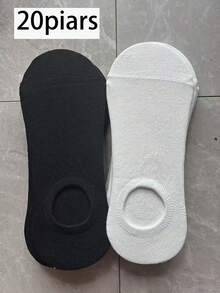 10雙男女通用夏季透氣隱形襪 - 吸濕輕量低筒船襪，純色黑白組合 - 彩色 - 查看 19