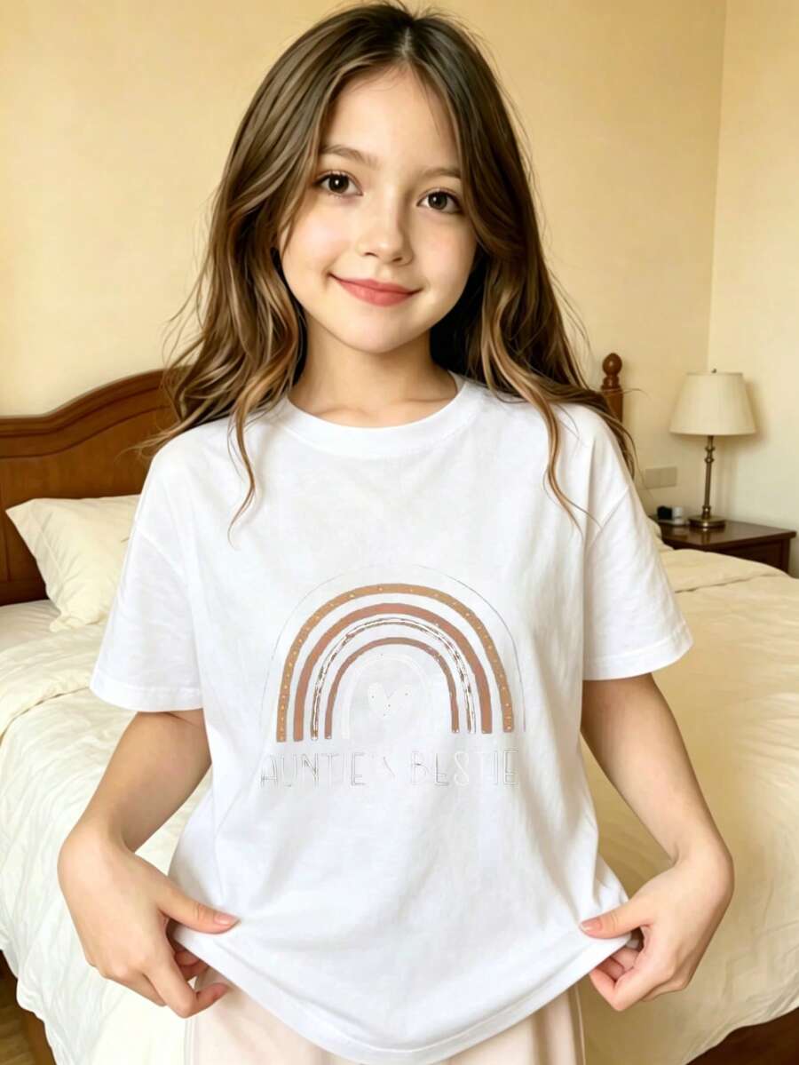 Heart Design Printed T-Shirt For Children - 白色 - 查看 1
