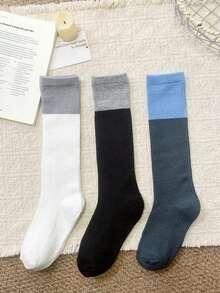 1/3 pares de calcetines de color block cómodos y versátiles hasta la rodilla, aptos para todas las estaciones - Multicolor - Ver 7