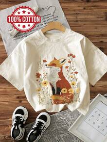 Playeras de mujer: Camiseta casual de manga corta con cuello redondo y diseño gráfico, perfecta para primavera y verano, diseñada para mujeres. - Albaricoque - Ver 1