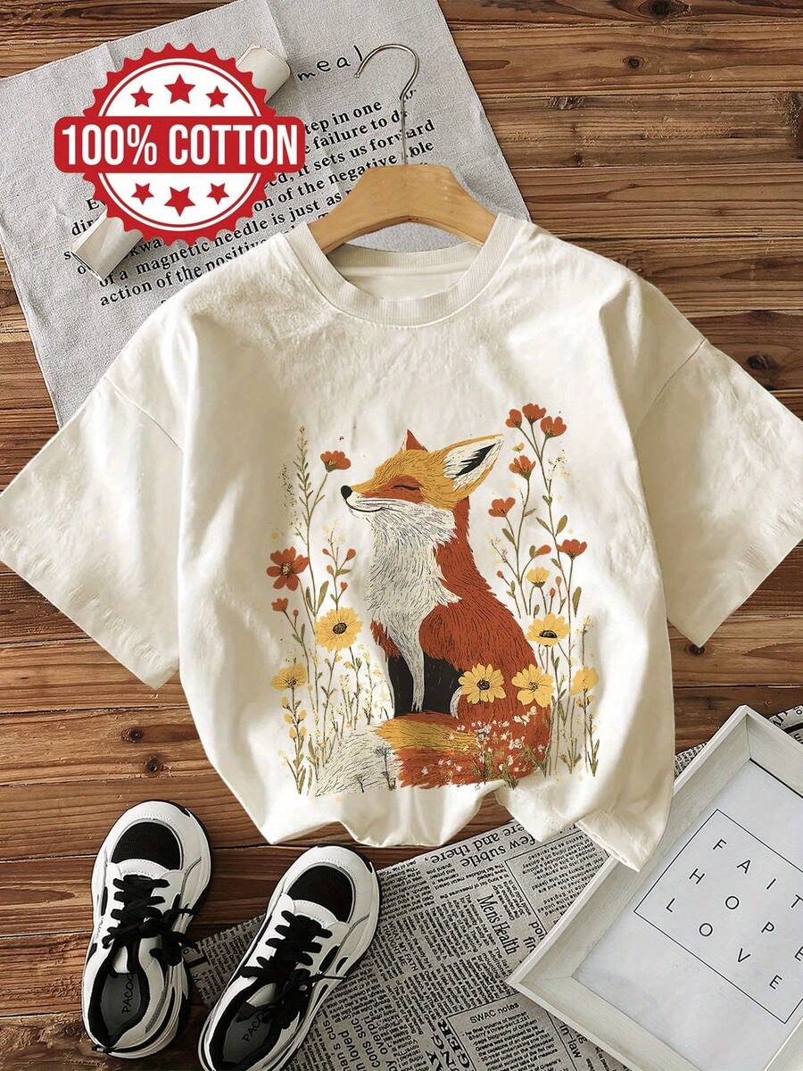 Playeras de mujer: Camiseta casual de manga corta con cuello redondo y diseño gráfico, perfecta para primavera y verano, diseñada para mujeres. - Albaricoque - Ver 1
