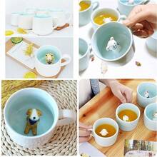 Hotmiss Taza de cerámica con patrón de con animal 3D oculto en el interior 355 ml Linda taza hecha a mano con dibujos animados Para amantes del café leche y té - Perro - Ver 1