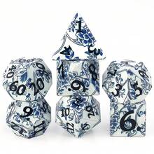 7-Piece Ancient Blue And White Porcelain Polyhedral Dice Set, Odorless, For RPG Tabletop & Outdoor Yard Games, Holiday Gift - Blue and White Porcelain - View 8
