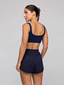 LOT FITNESS Women's Fitness Set: Gym Top With Open Back And Loose-Fitting Shorts For Running - Cool And Comfortable - Màu xanh hải quân - Xem 3