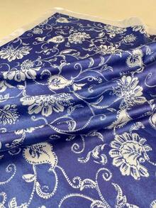 1pc Women's Bohemian Style Colorful Floral Pattern Square Silk Scarf, Elegant Neckerchief Headscarf Hair Accessory - Royal Blue - View 5
