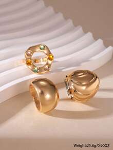 3pcs Fashionable Unique Niche Design Stainless Steel Ring Set, Exaggerated Line Asymmetrical Water Drop Polished Surface Rings, Suitable For Women's Daily Wear, Gatherings, And Parties - Multicolor - View 4