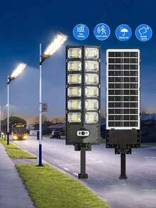 1pc 8000W Solar Outdoor Street Light - 6500K Solar Parking Lot Light Commercial, Automatically Turns On From Dusk To Dawn, Dual Row 12-Core 504 LED Yard Wall Light, Heavy-Duty Modular LED Solar Street Light With Remote Control, Suitable For Yard/Driveway Solar Street Light With Motion Sensor, Super Bright Auto-Sensing Solar Street Light For Street, Yard, Garage Entrance, Etc. - white light - View 3