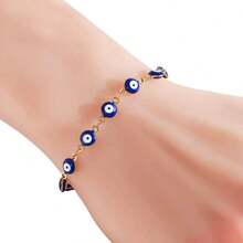 1 pieza Pulsera de ojo azul del mal chapada en oro de 18K, pulsera de cadena minimalista y elegante, a juego para parejas, accesorio de moda con amuleto de la suerte, versátil para uso casual, fiesta, vacaciones, adecuado como regalo para novia, mejor amiga, San Valentín, graduación, cumpleaños - Pulsera del Ojo Turco - Ver 1