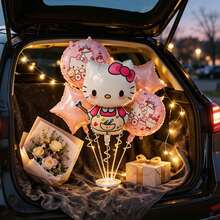 MINISO Hello Kitty Pink Baking Dessert Theme Foil Balloon Bouquet Set Cute Character Star Shape Balloon Decoration Kit Party Scene Setup Photo Backdrop Decor Indoor Celebration Atmosphere Arrangement Event Styling Display - View 2