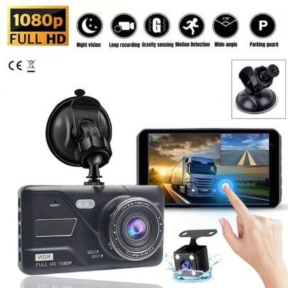 Camera hành trình kép màn hình cảm ứng 1080P, ghi hình trước và sau, kèm thẻ nhớ 32GB, camera hành trình ô tô tích hợp cảm biến G, góc nhìn rộng 170°, màn hình IPS 4 inch, chế độ giám sát đỗ xe 24 giờ, hỗ trợ thẻ nhớ lên đến 64GB.